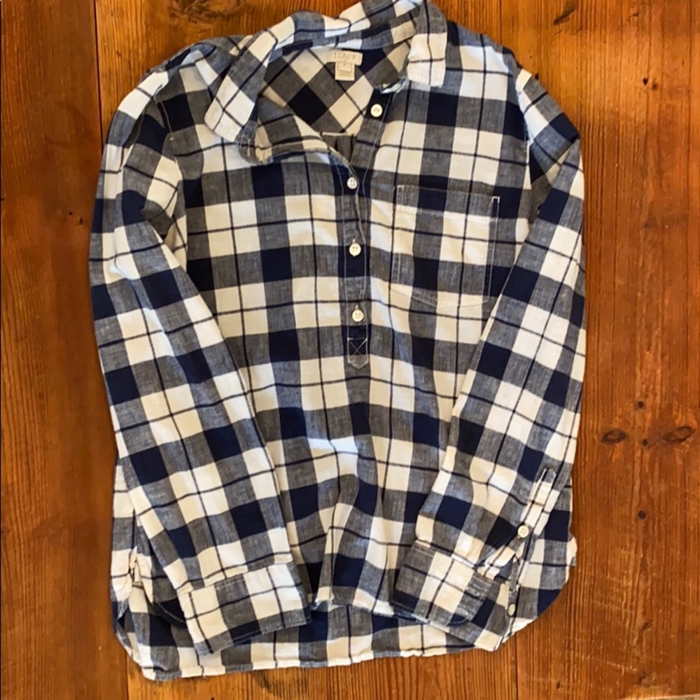 J. Crew Factory Navy and White Plaid Button-Down Shirt